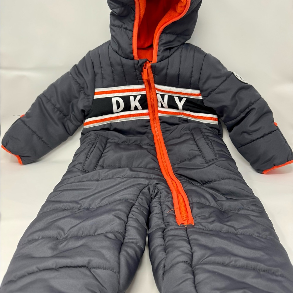 DKNY Charcoal and Orange Infant Snowsuit